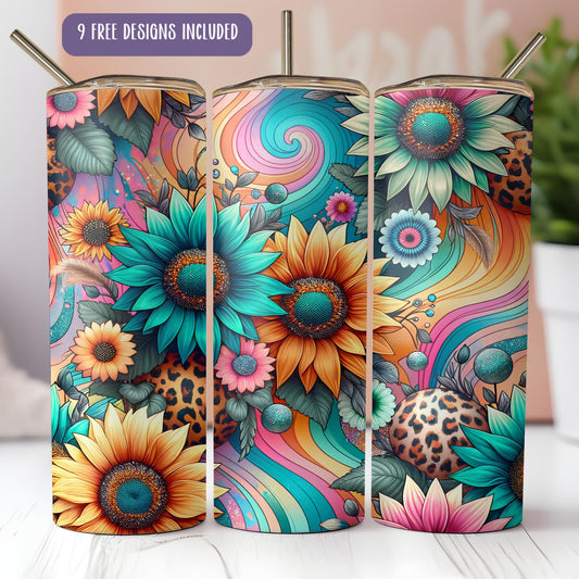 a set of three colorful vases sitting on top of a table