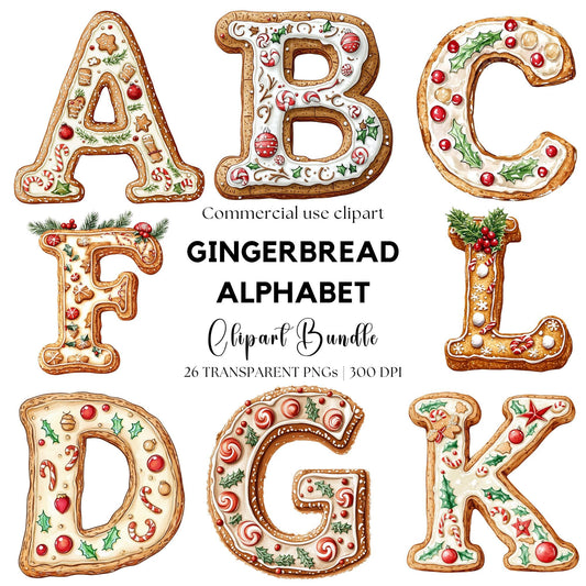 Christmas Gingerbread Alphabet Clipart