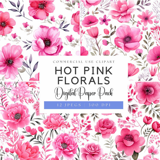 Papeles digitales florales de color rosa brillante
