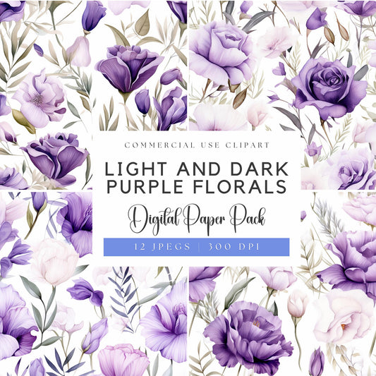 Light and Dark Purple Floral Digital Papers