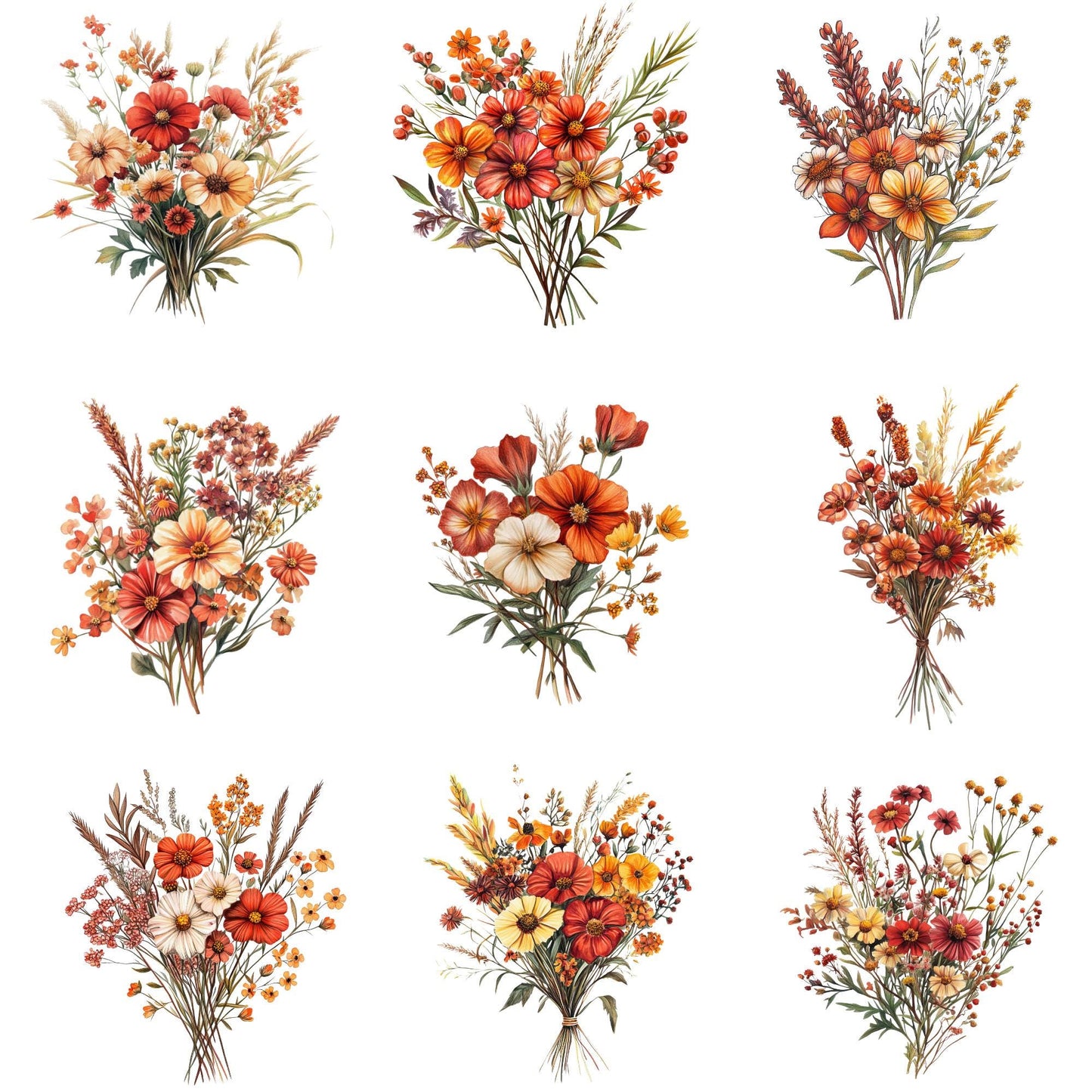 Watercolor Fall Wild Flowers Clipart
