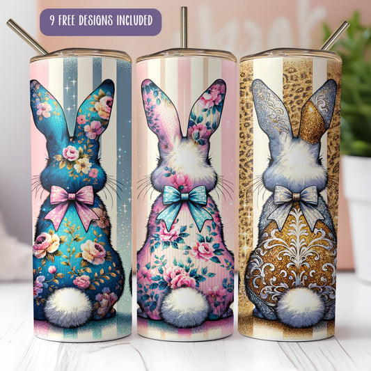 a group of three different colored rabbit shaped cups