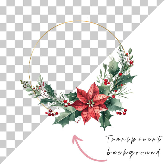 Christmas Poinsettia Wreath Clipart Single