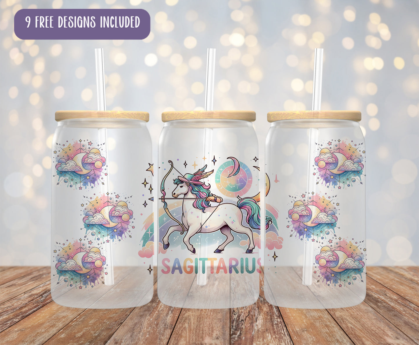 three plastic cups with unicorns and stars on them