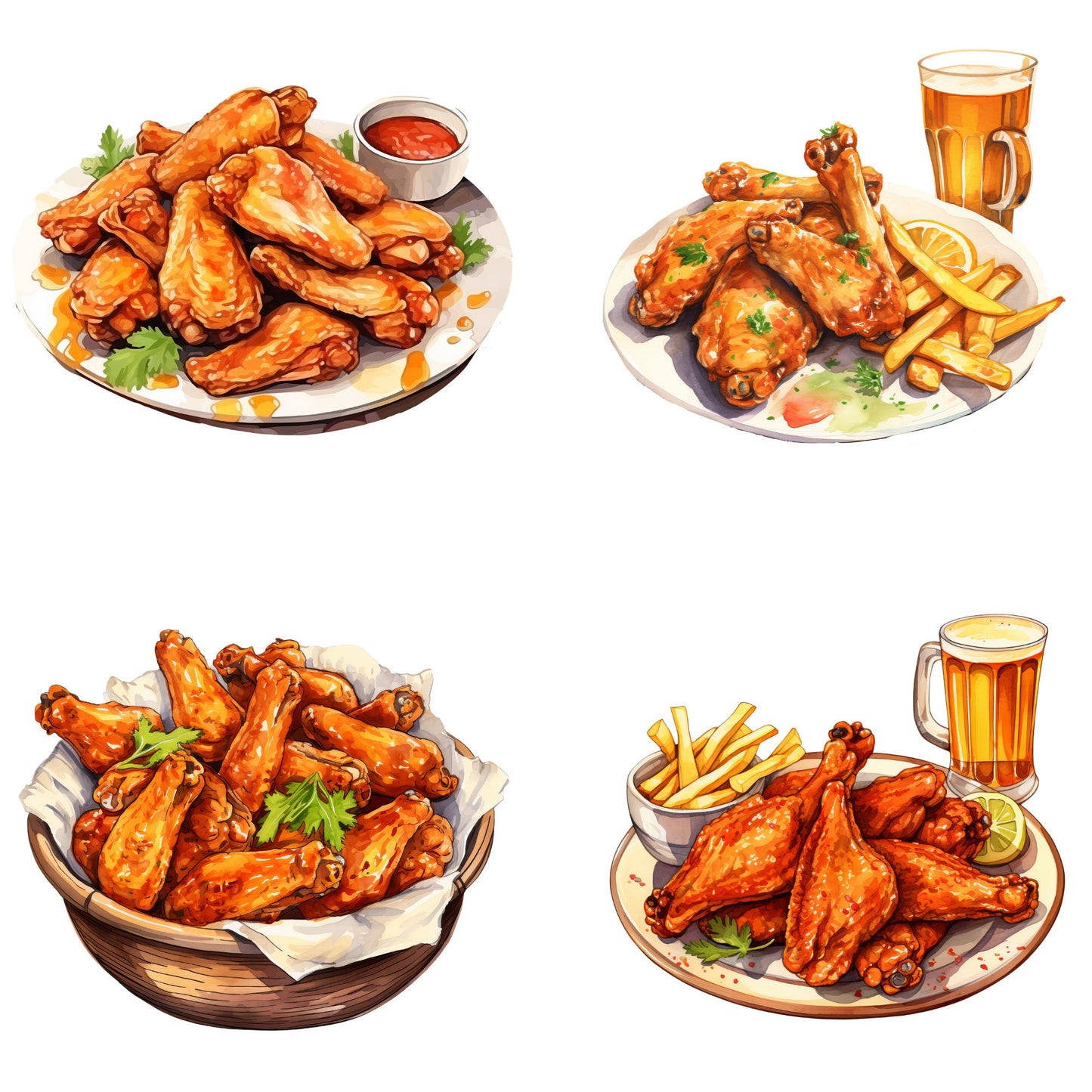 Watercolor Chicken Wings Clipart