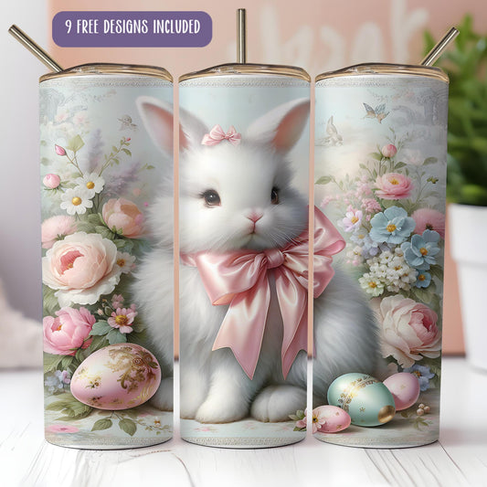a picture of a white cat with a pink bow