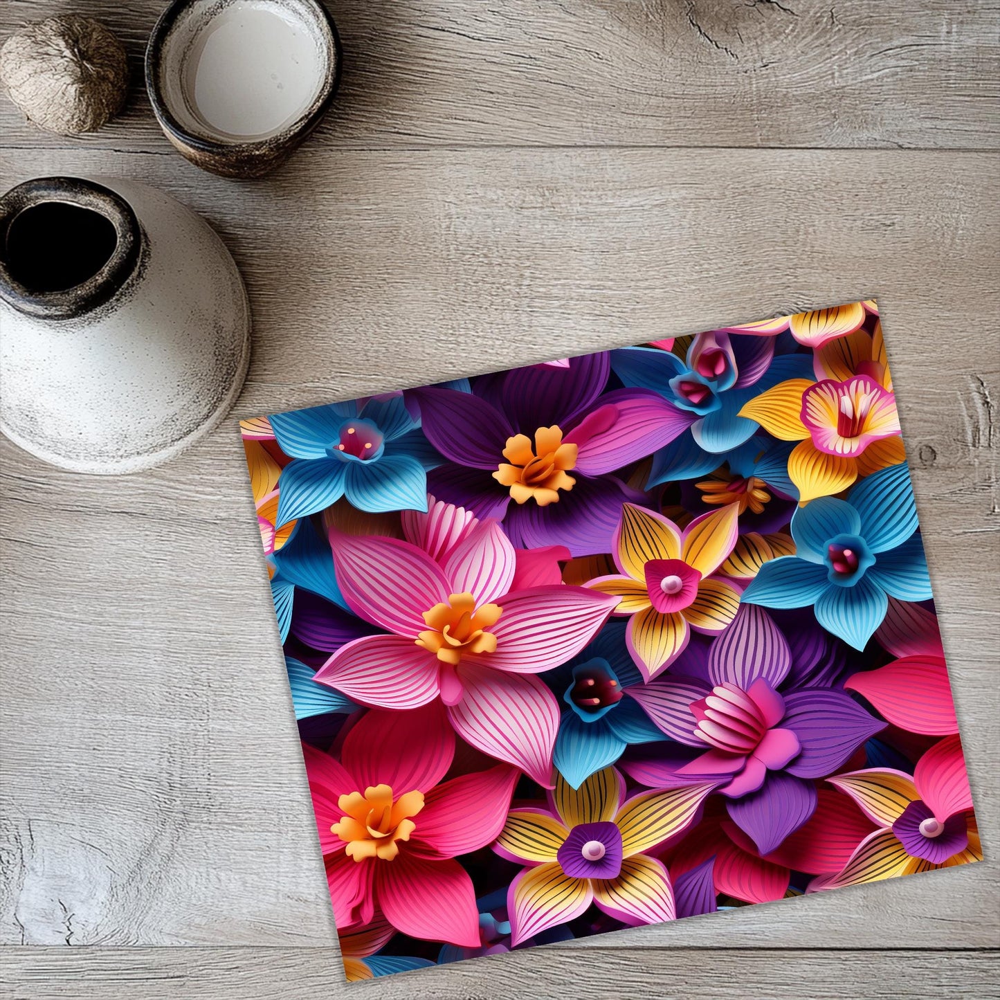 a picture of colorful flowers on a table