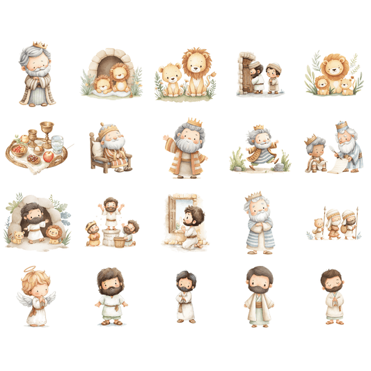 Daniel in the Lion’s Den Clipart Bundle – Bible Story Kids Clipart PNG, Christian Printable Graphics, Sunday School Design Pack