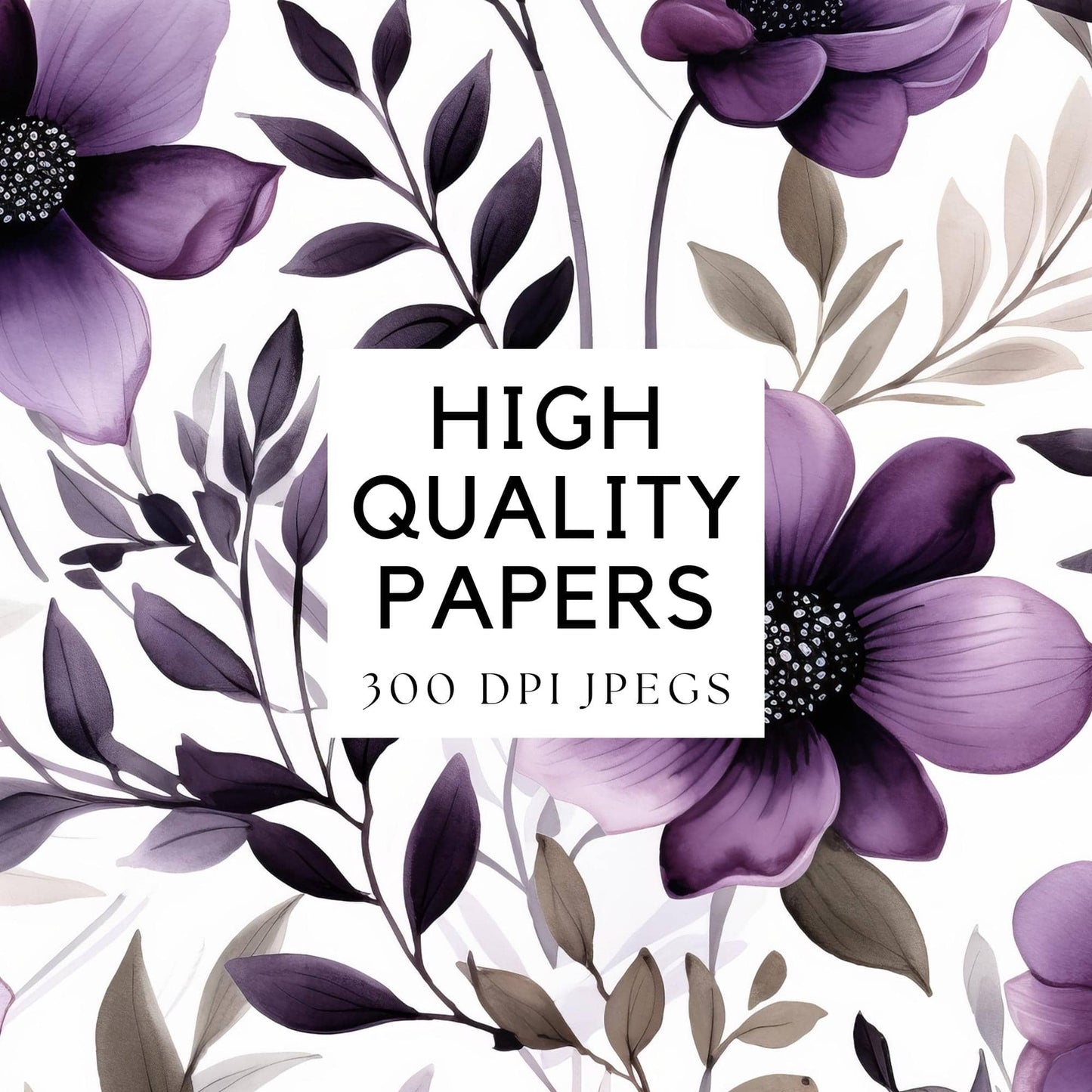 Dark Purple Floral Digital Papers