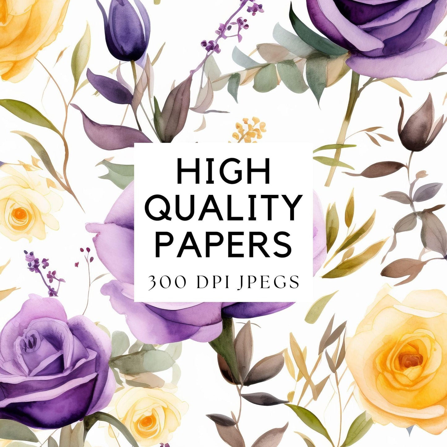Dark purple, Lilac and Yellow rose Digital Papers