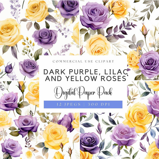 Dark purple, Lilac and Yellow rose Digital Papers