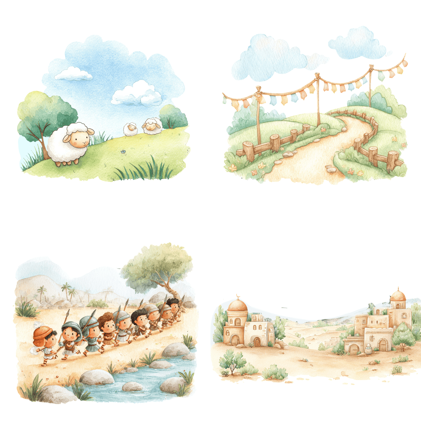 David & Goliath Kids Clipart Bundle (54 PNGs + Background, Commercial Use, Bible Story Clipart)
