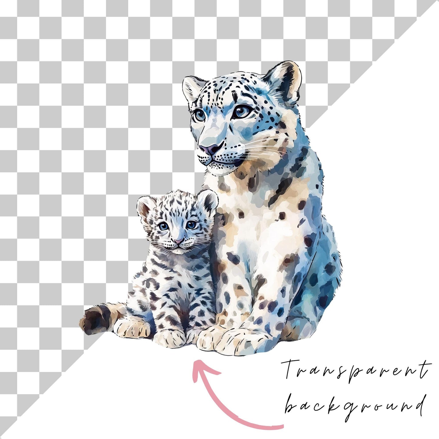 Mother and Baby Snow Leopard Clipart