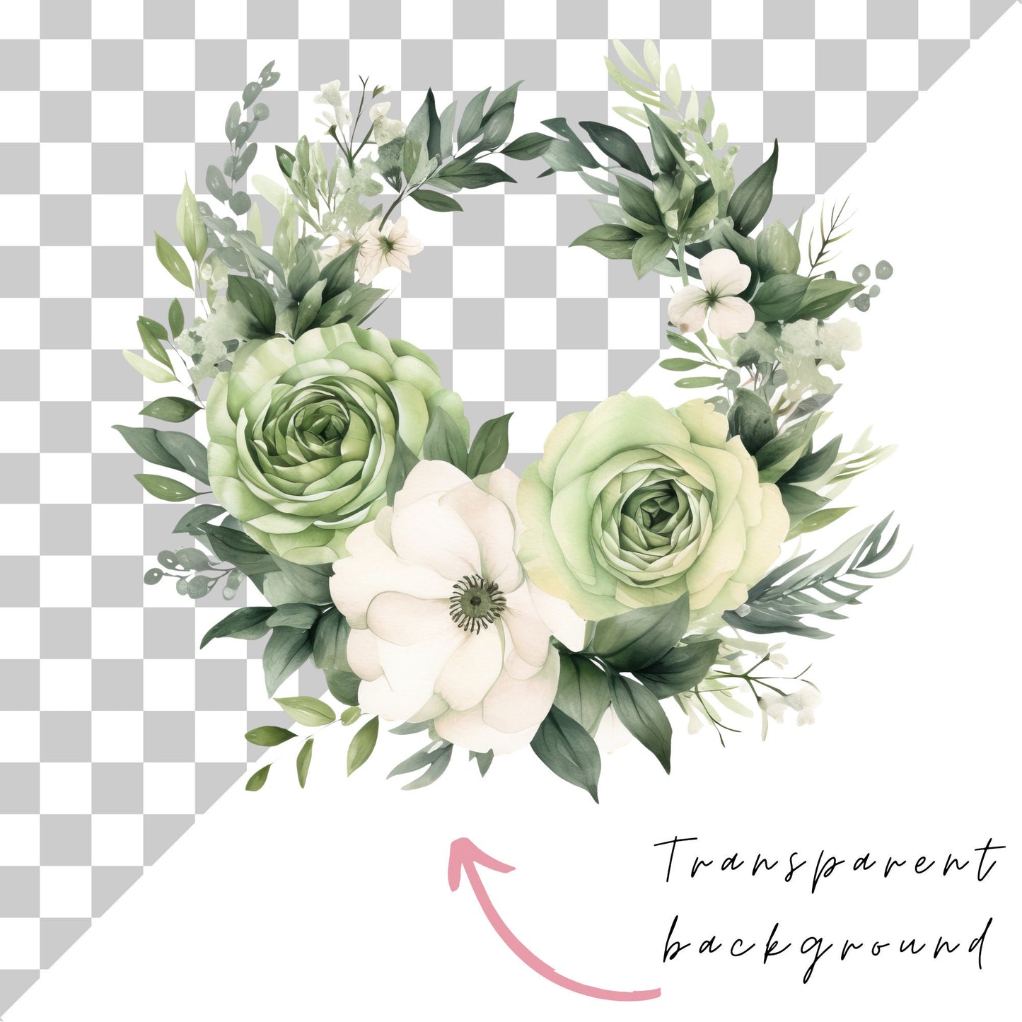 Watercolor Sage Green Floral Clipart