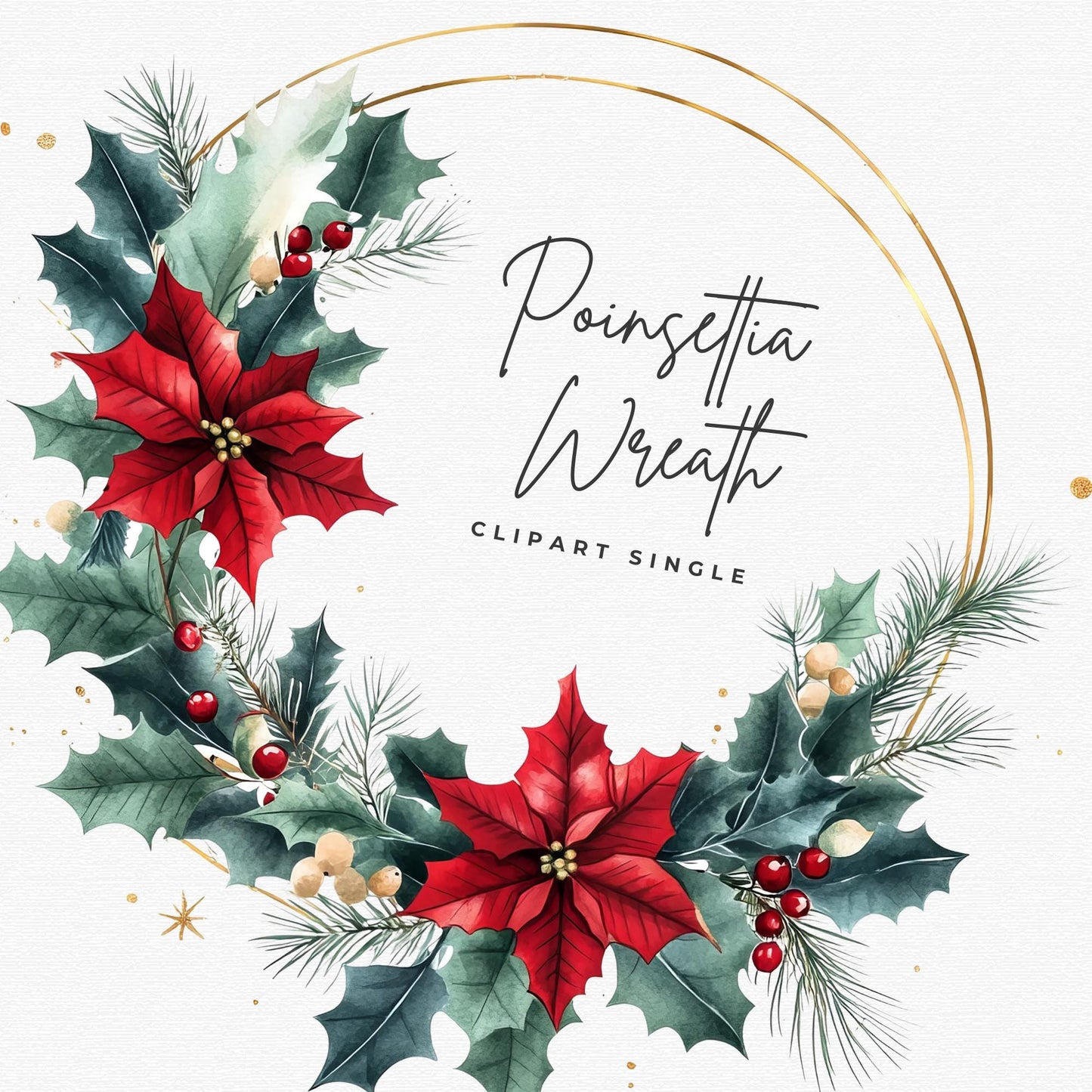 Christmas Poinsettia Wreath Clipart Single