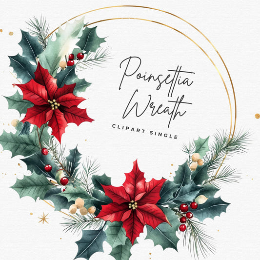 Christmas Poinsettia Wreath Clipart Single