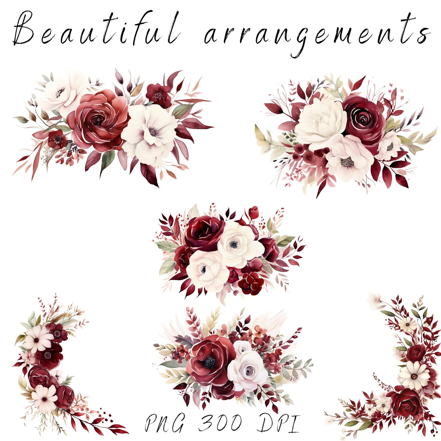 Clipart floral burdeos y blanco
