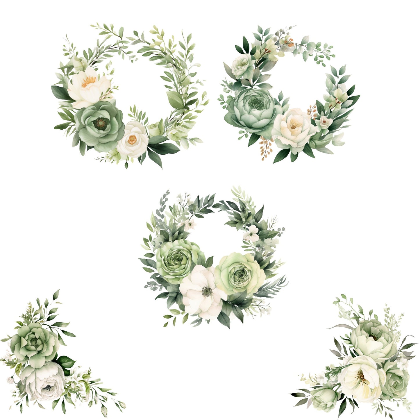 Watercolor Sage Green Floral Clipart