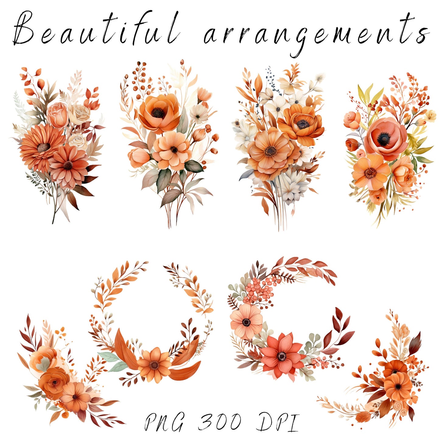 Clipart floral de terracota