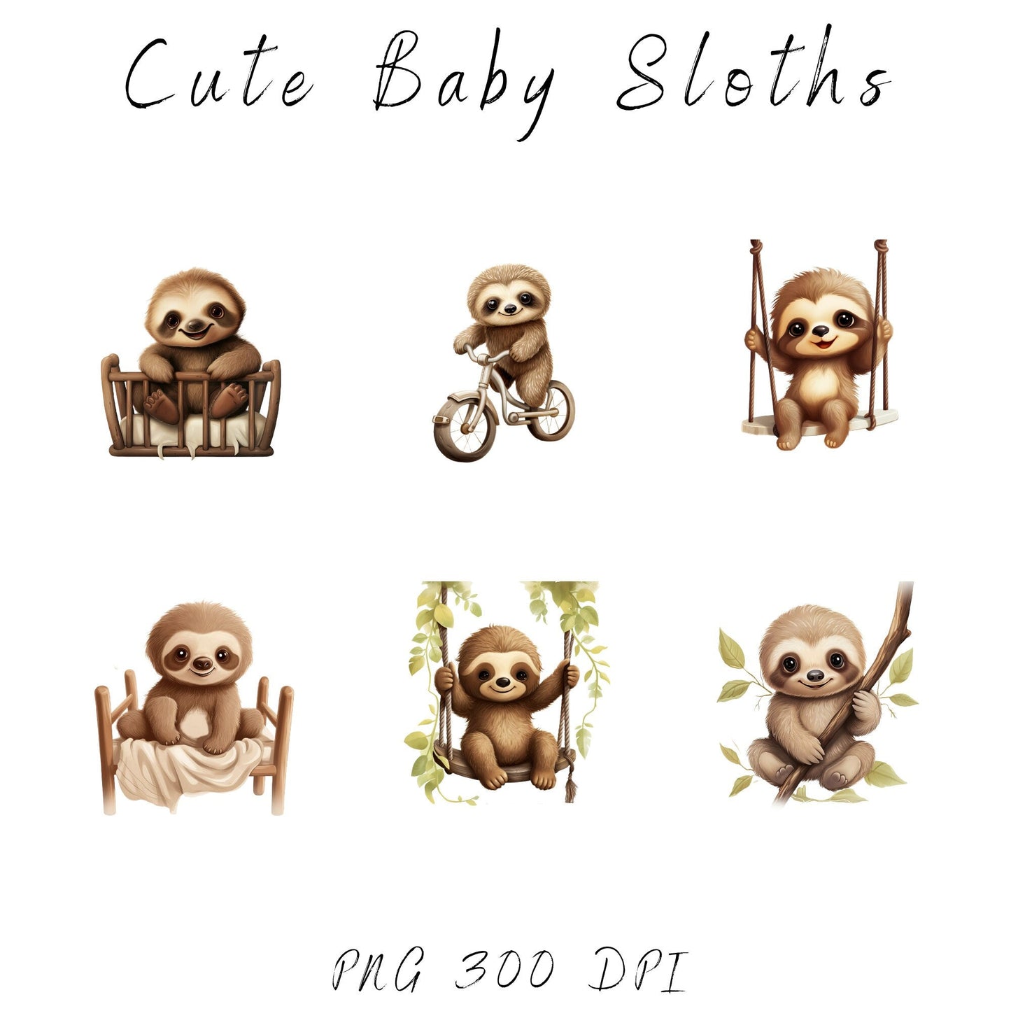 Watercolor Cute Baby Sloth