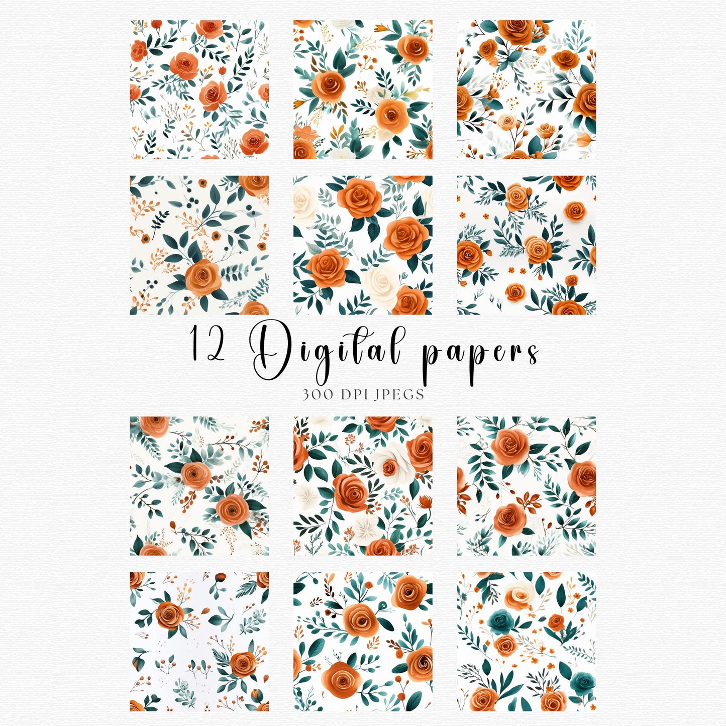 Papeles digitales naranja quemado y verde azulado oscuro