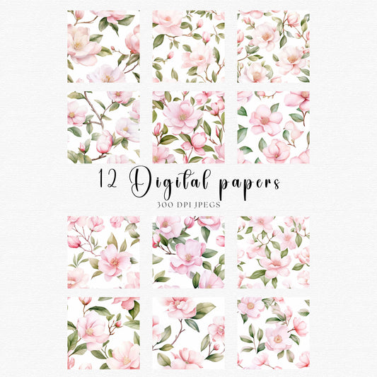 Camellias Seamless Pattern Digital Paper