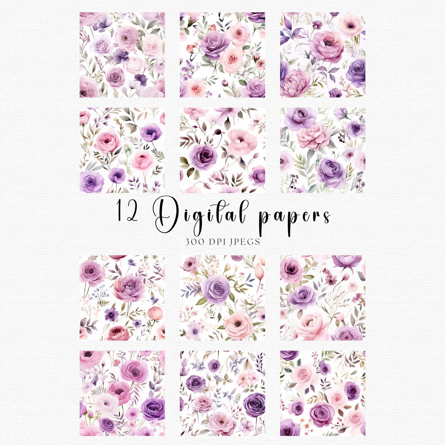 Papeles digitales florales de ensueño en lila suave