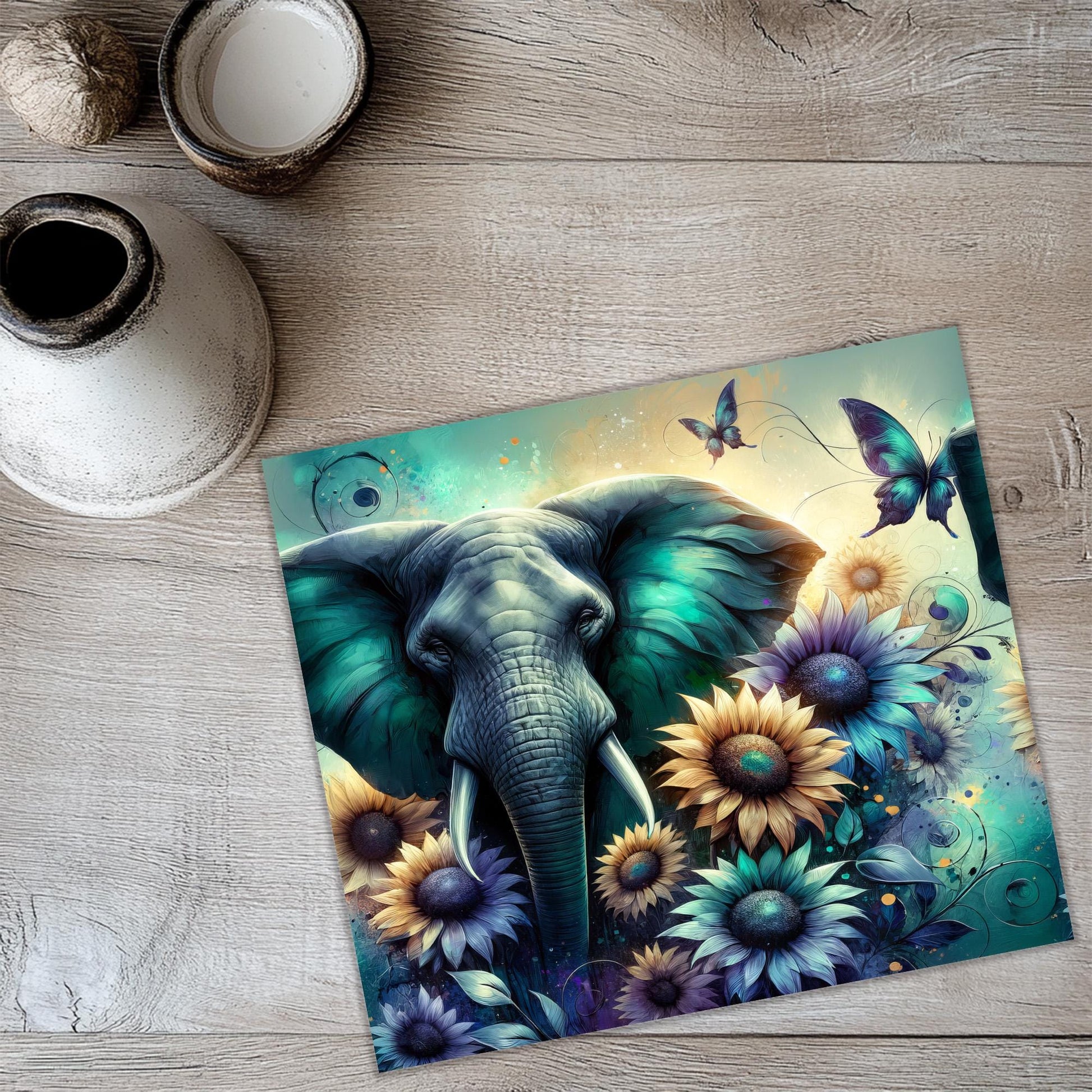 a painting of an elephant surrounded by flowers