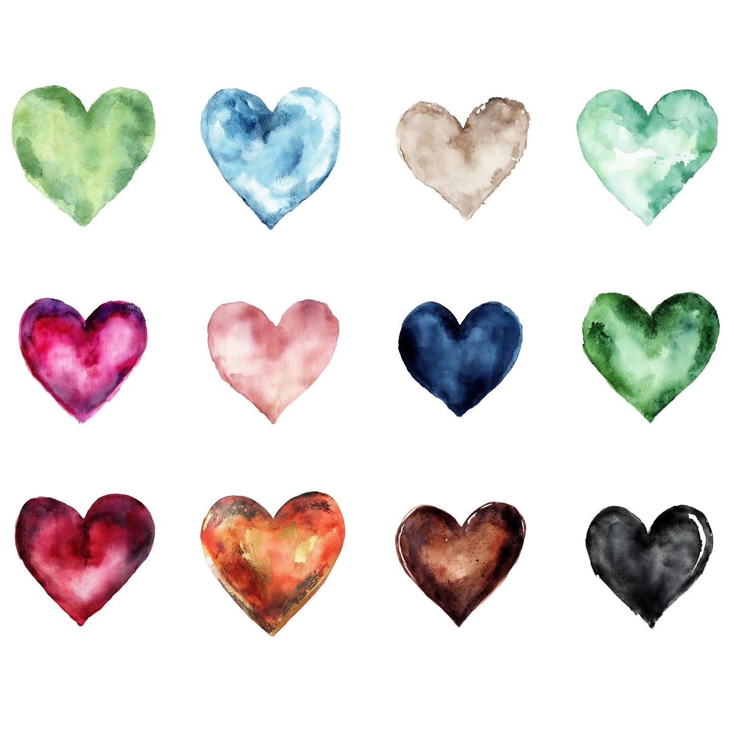Watercolor Rustic Hearts Clipart