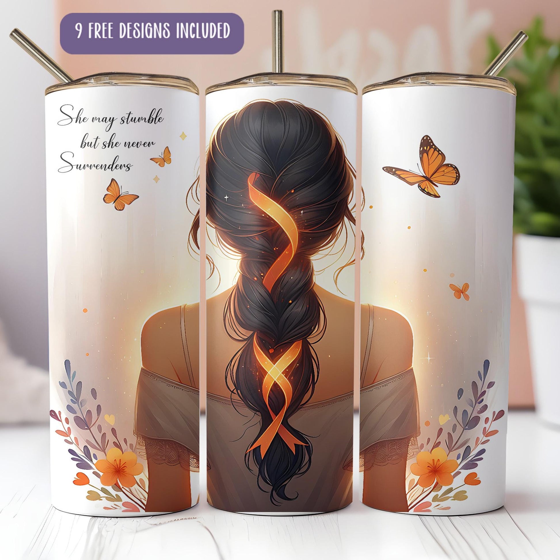 a woman with a braid in her hair and a butterfly on her back