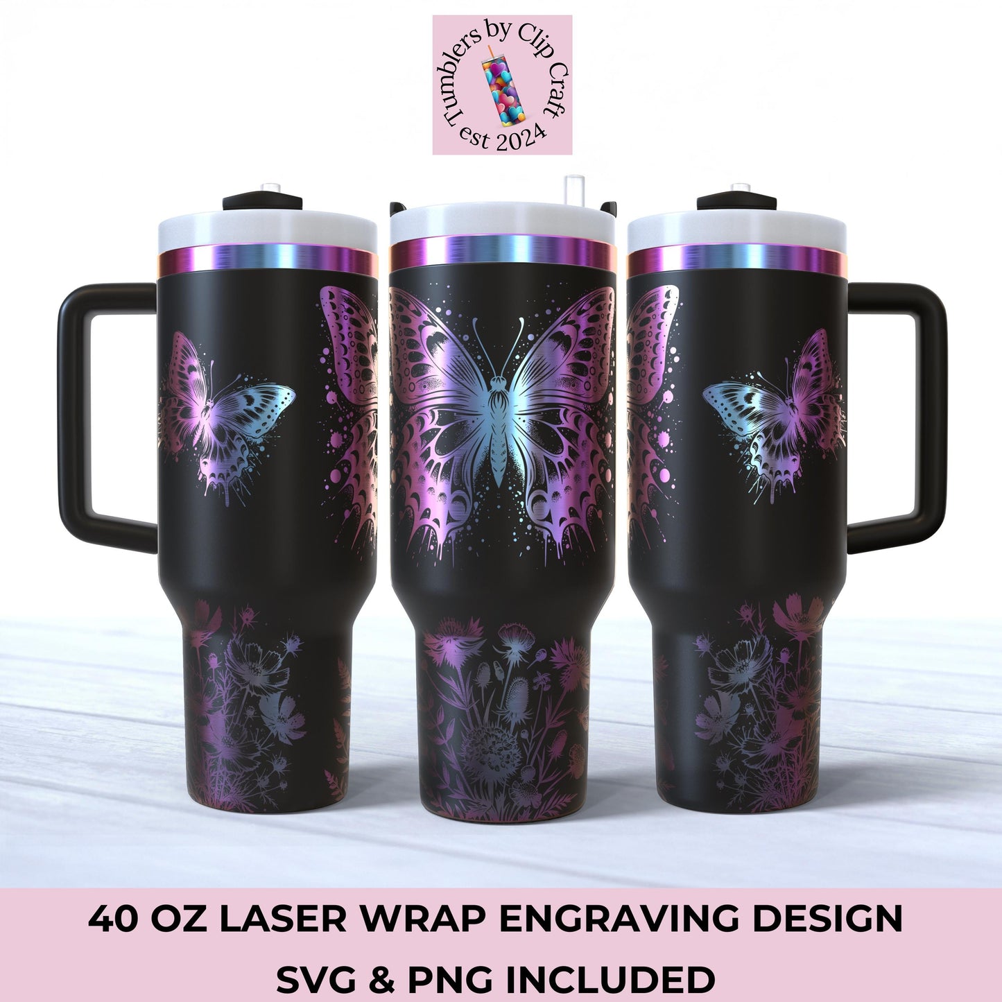 Butterfly Wildflower 40oz Tumbler Laser Engraved Wrap