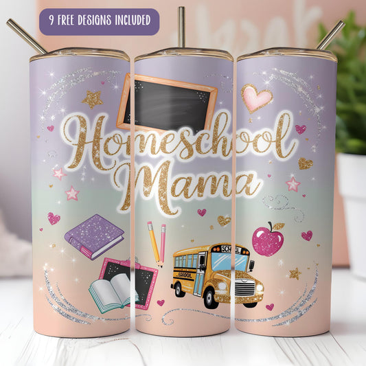 a set of three school supplies with the words homeschool mama on them