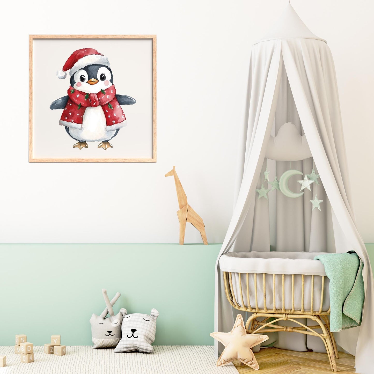 Clipart de pingüino navideño en acuarela