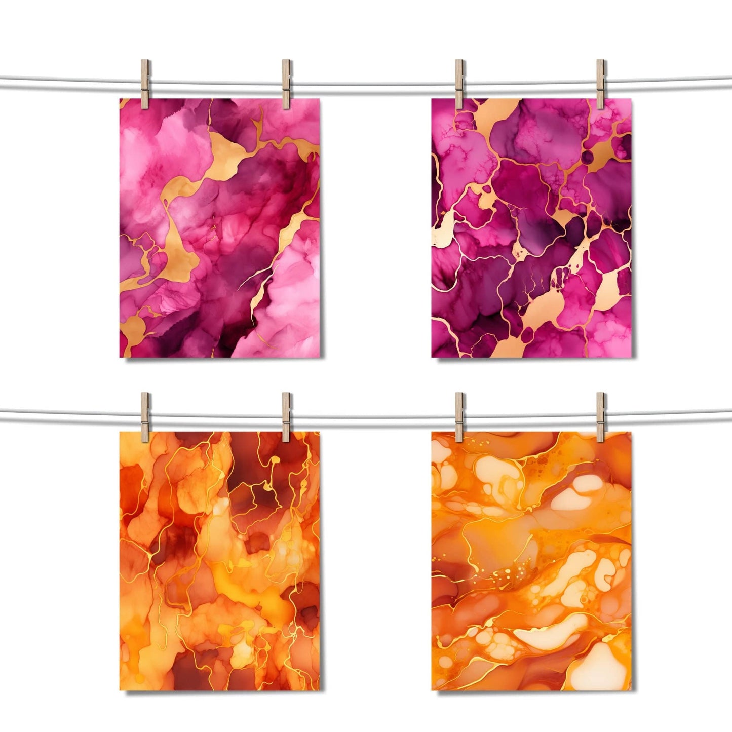 Deep Color and Gold Alcohol Ink Digital Papers