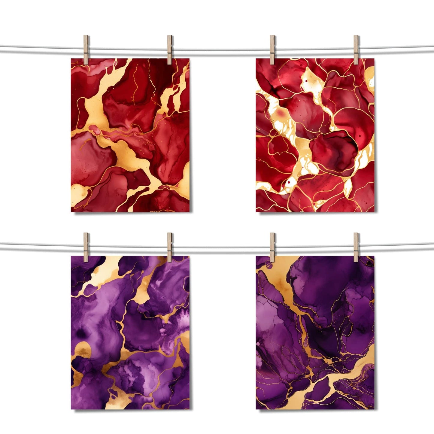 Deep Color and Gold Alcohol Ink Digital Papers