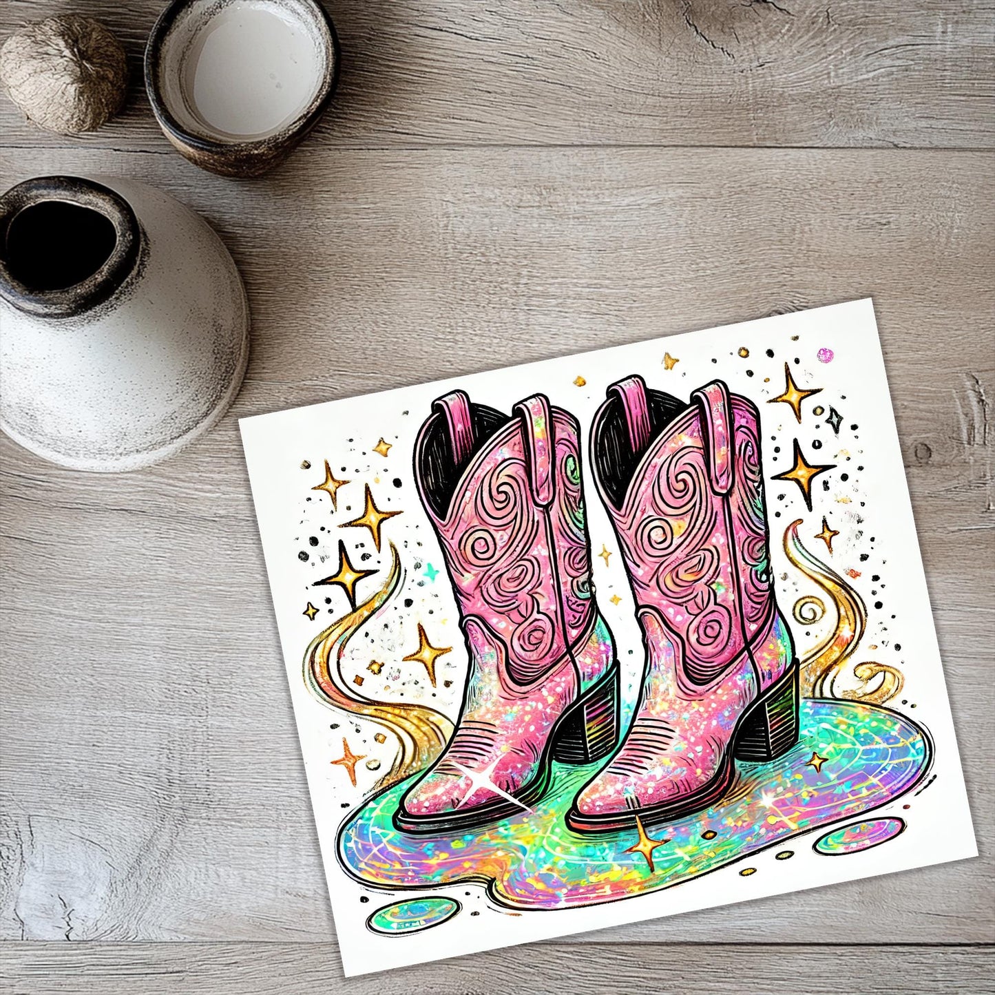 a picture of a pair of pink cowboy boots