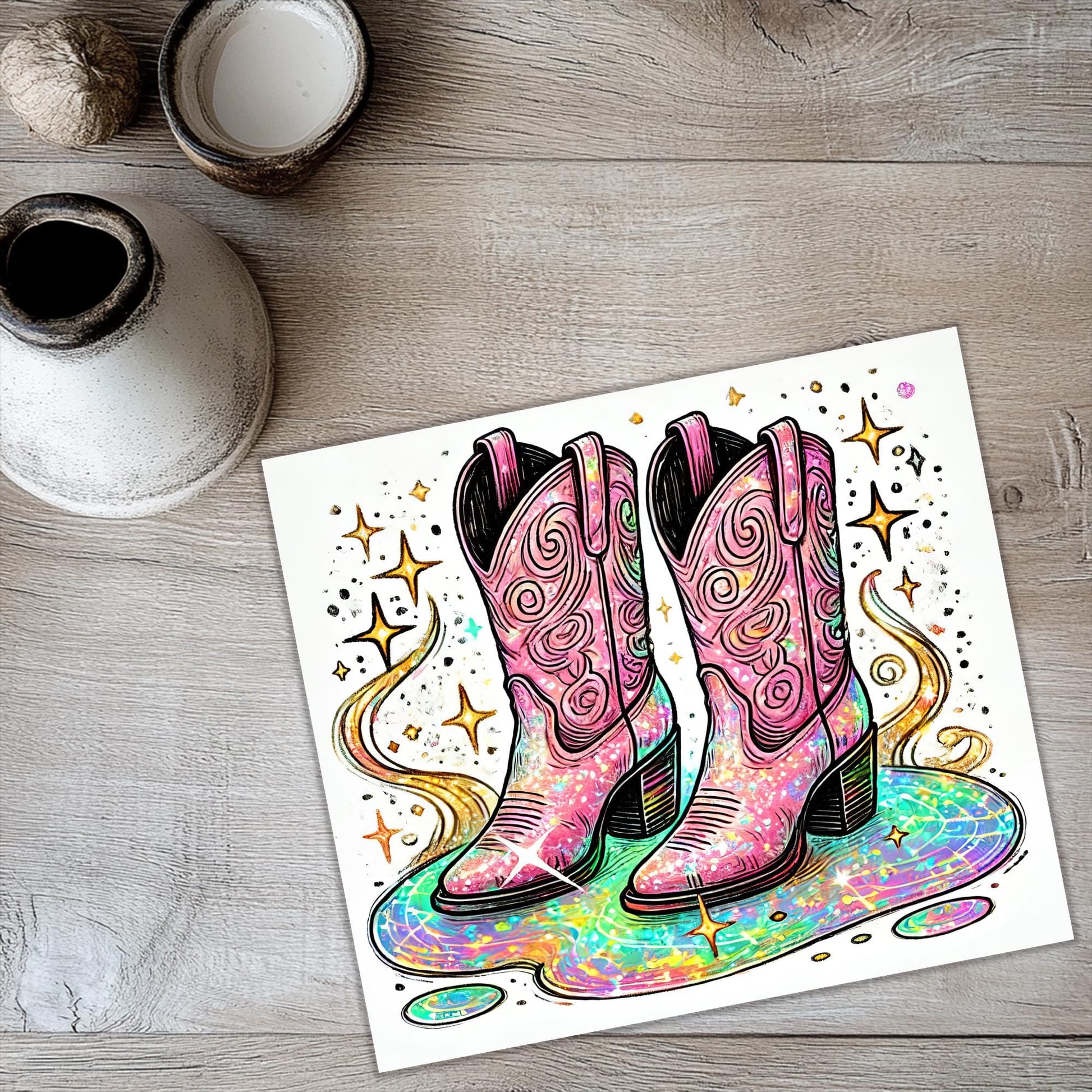 a picture of a pair of pink cowboy boots
