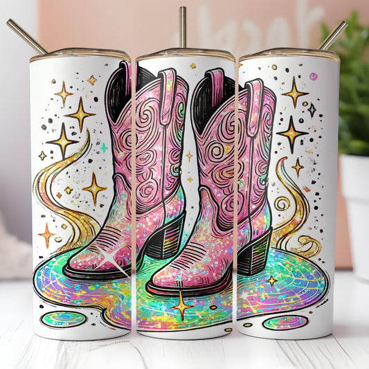 a pair of cowboy boots painted on a can