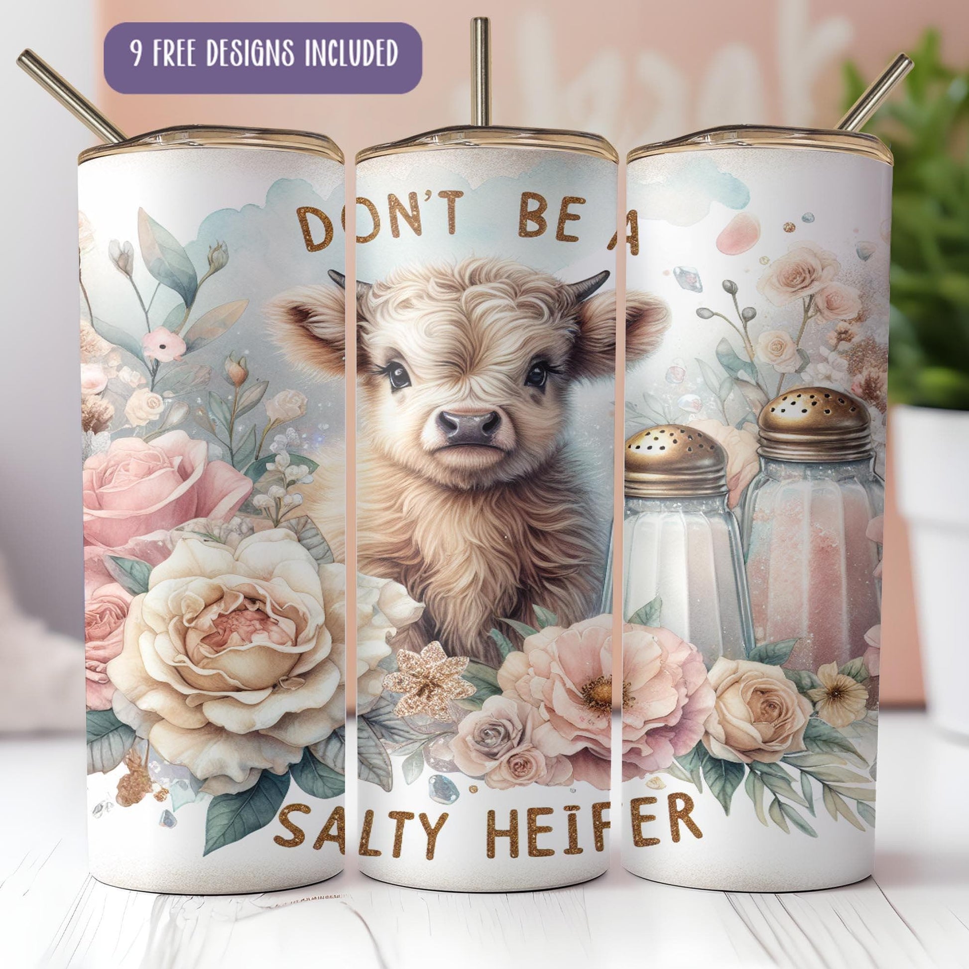 three coffee mugs with a picture of a dog on them