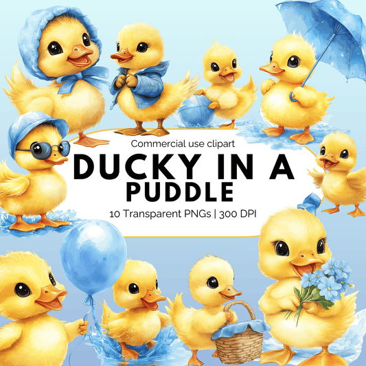 Duck in a puddle clipart
