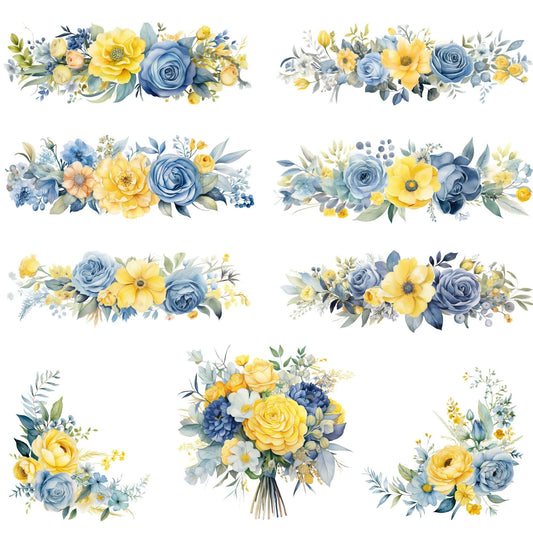 Dusty Blue and Lemon Floral Clipart