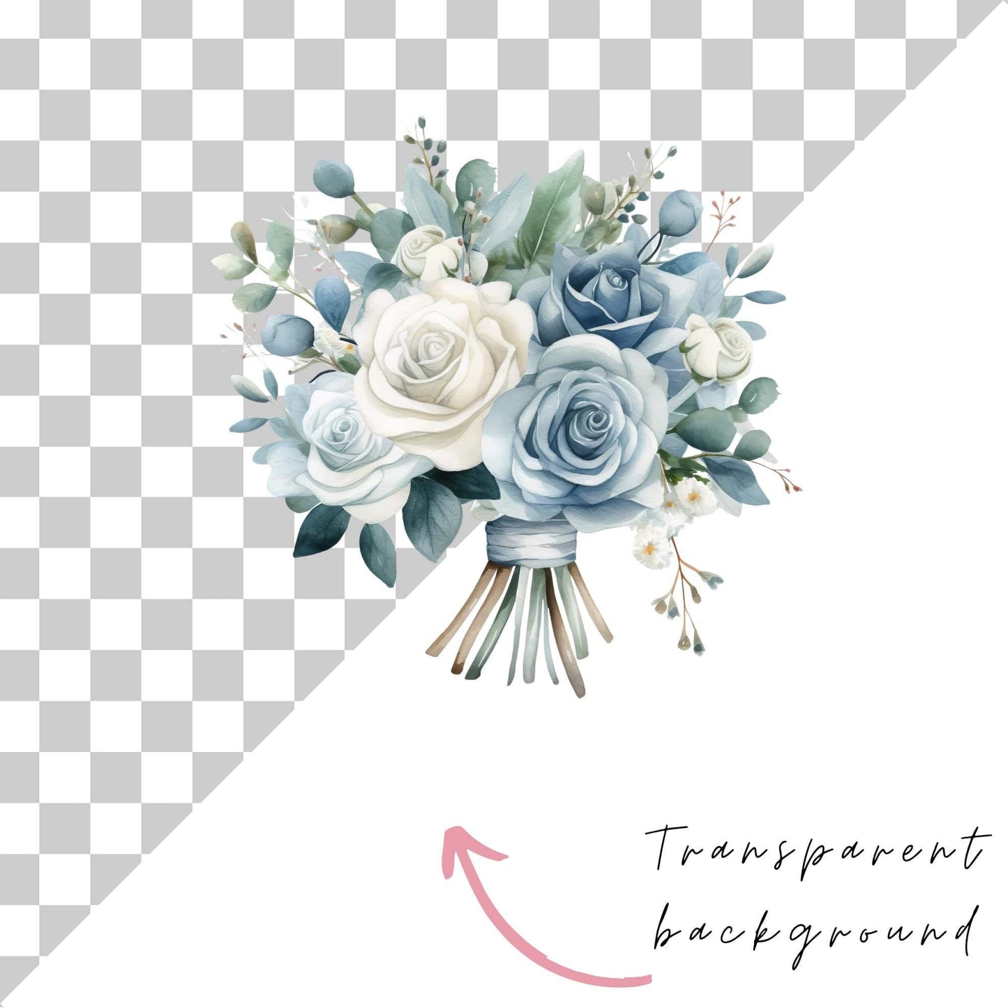 Dusty Blue Floral Bouquet Clipart