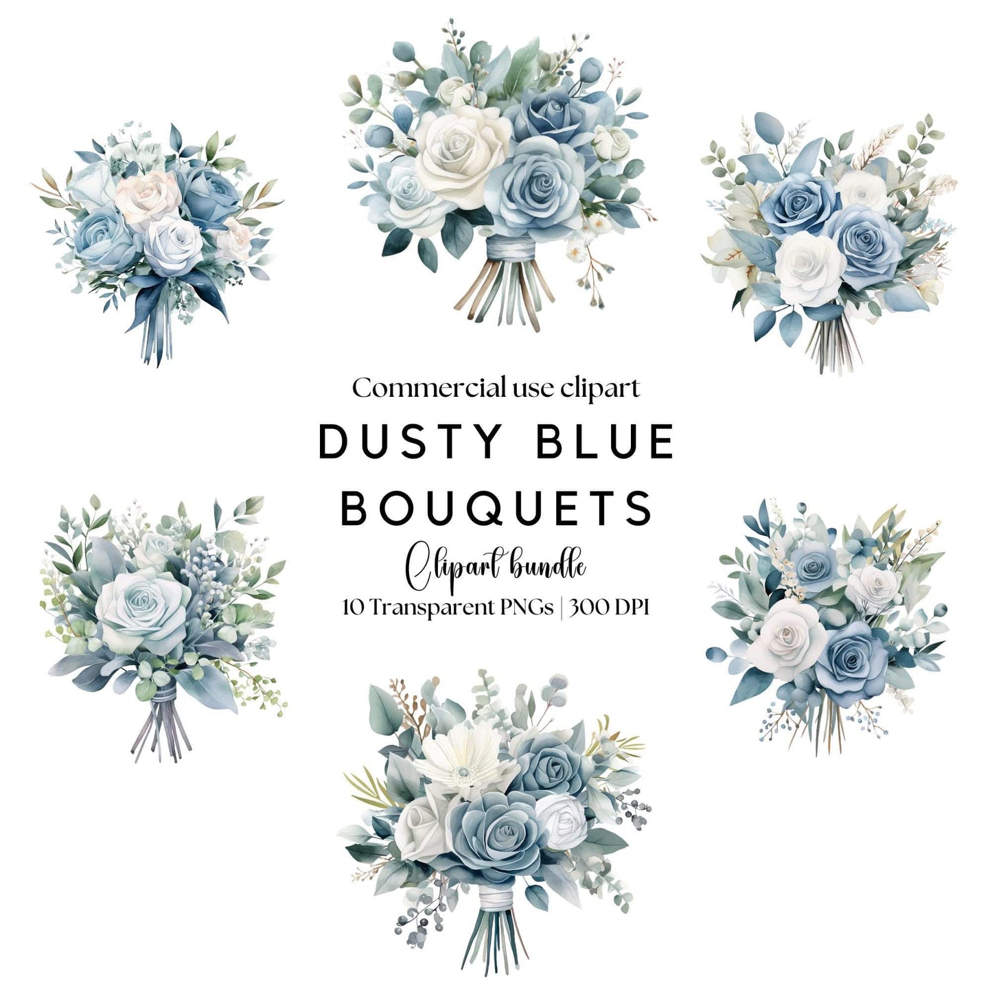 Dusty Blue Floral Bouquet Clipart