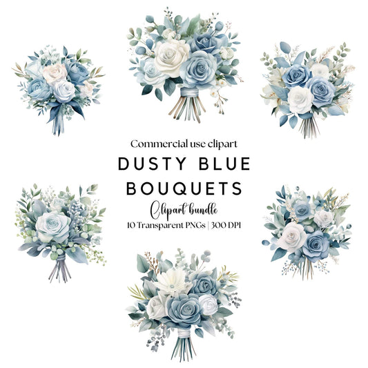 Dusty Blue Floral Bouquet Clipart