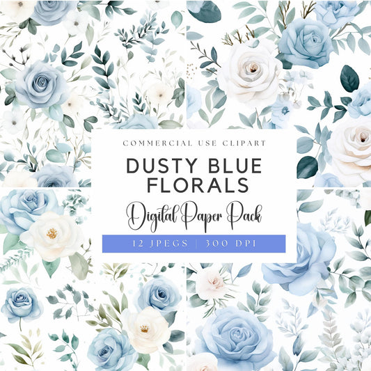 Dusty Blue Floral Digital Papers