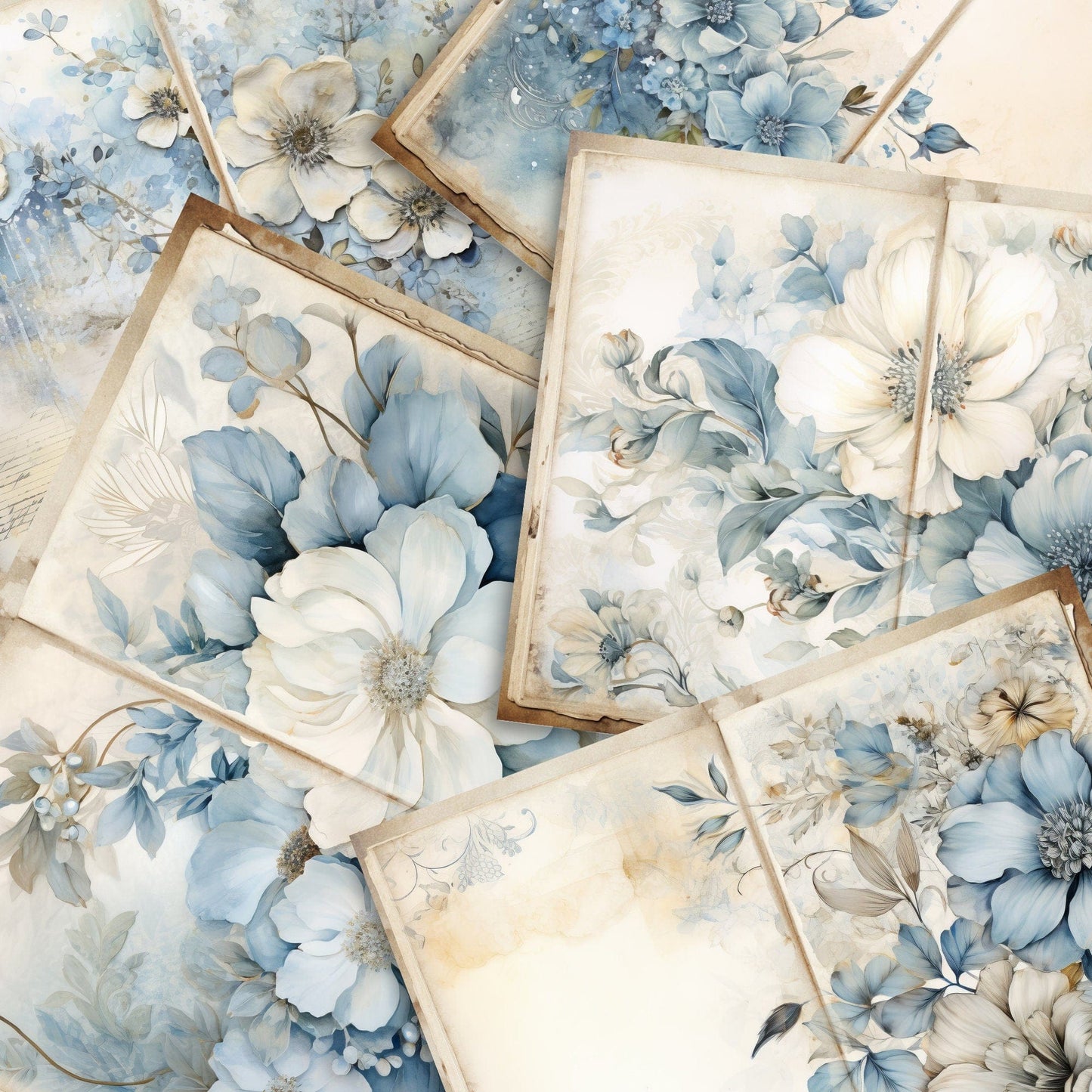Dusty Blue Floral Junk Journal Pages