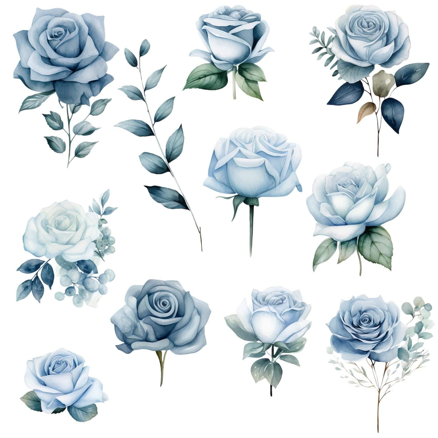 Dusty Blue Florals Clipart