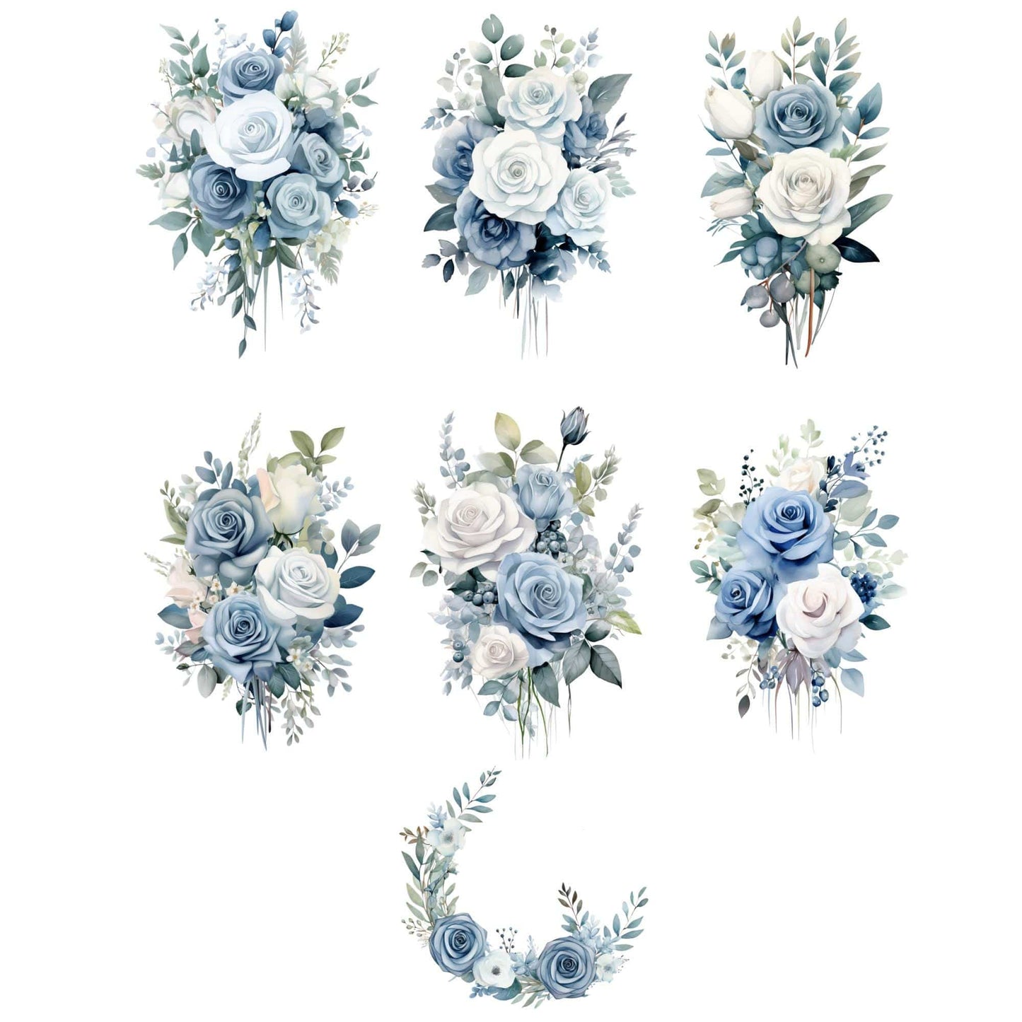 Dusty Blue Florals Clipart