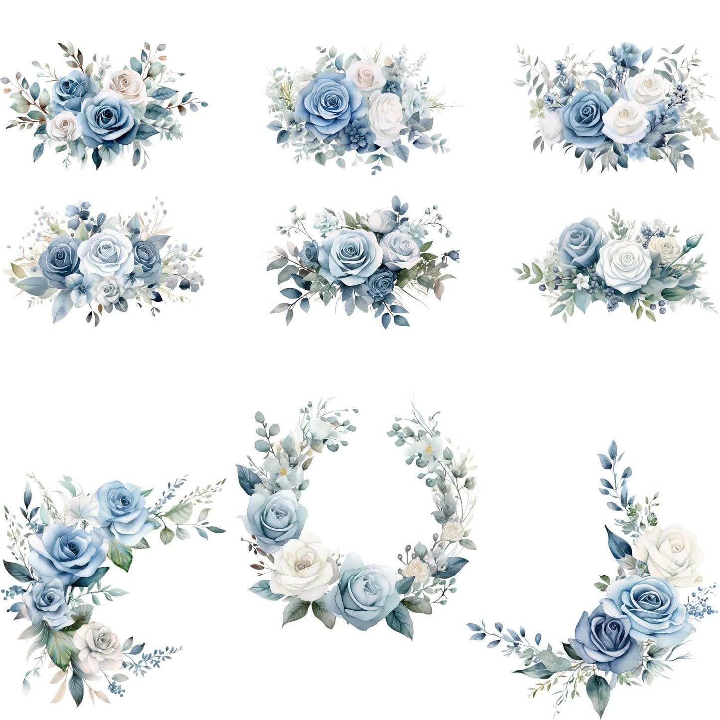 Dusty Blue Florals Clipart
