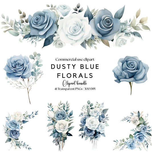 Dusty Blue Florals Clipart